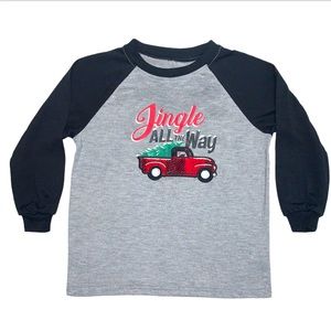 🆕 Christmas Holiday Pajama Top Boys 4 5 Buffalo Plaid Truck Tree Jingle Gray
